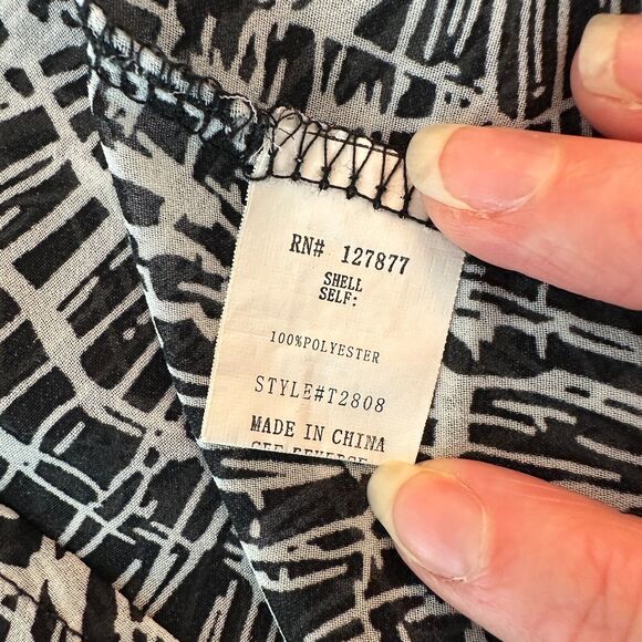 Ovi Black & White Wood Circle Design Keyhole Draped Back Sleeveless Blouse Small - Picture 7 of 11